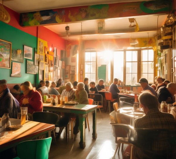 温暖阳光下的温馨食堂,政府食堂的色彩之选